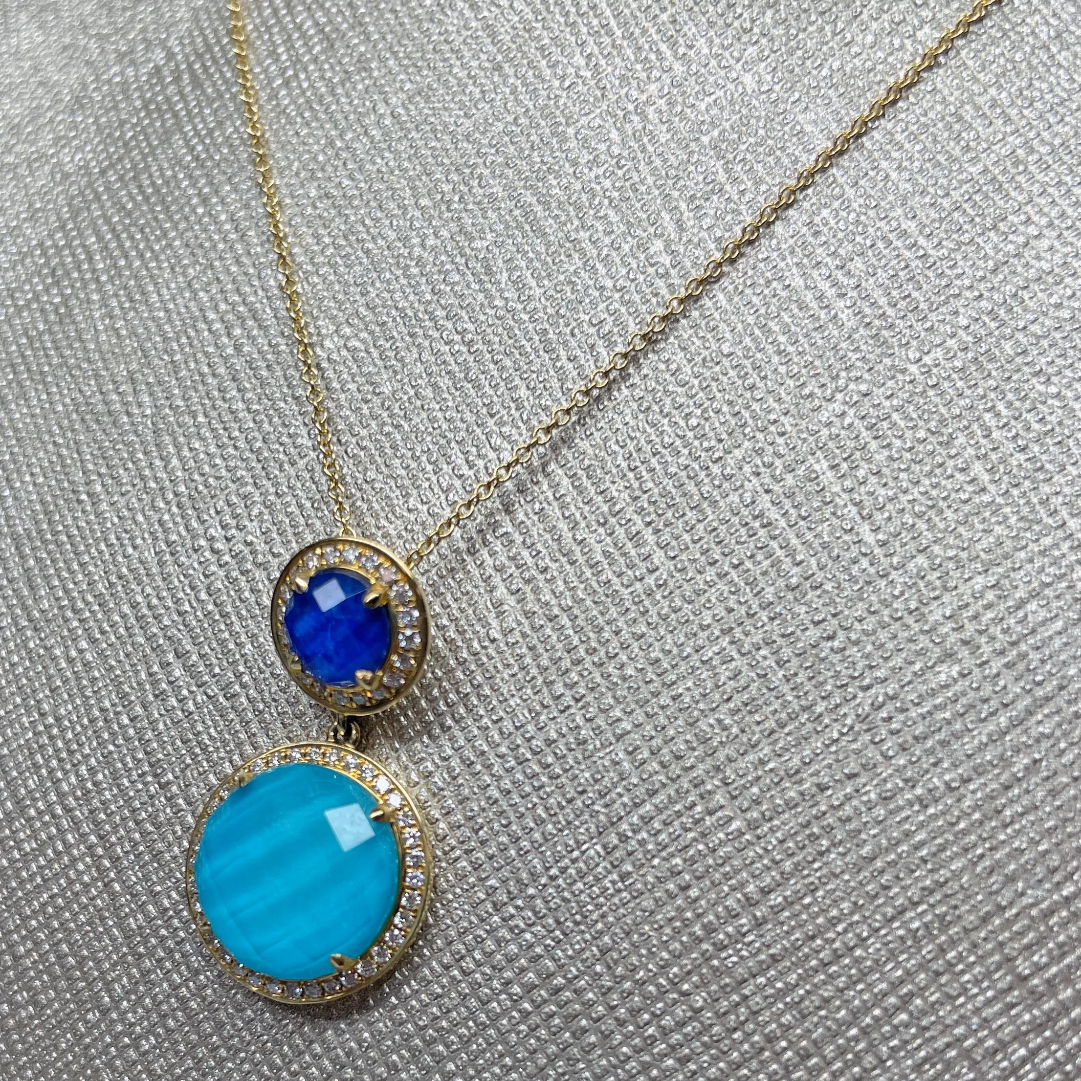 Doves St. Barth's Blue Turquoise, Quartz & Diamond Halo Pendant Necklace