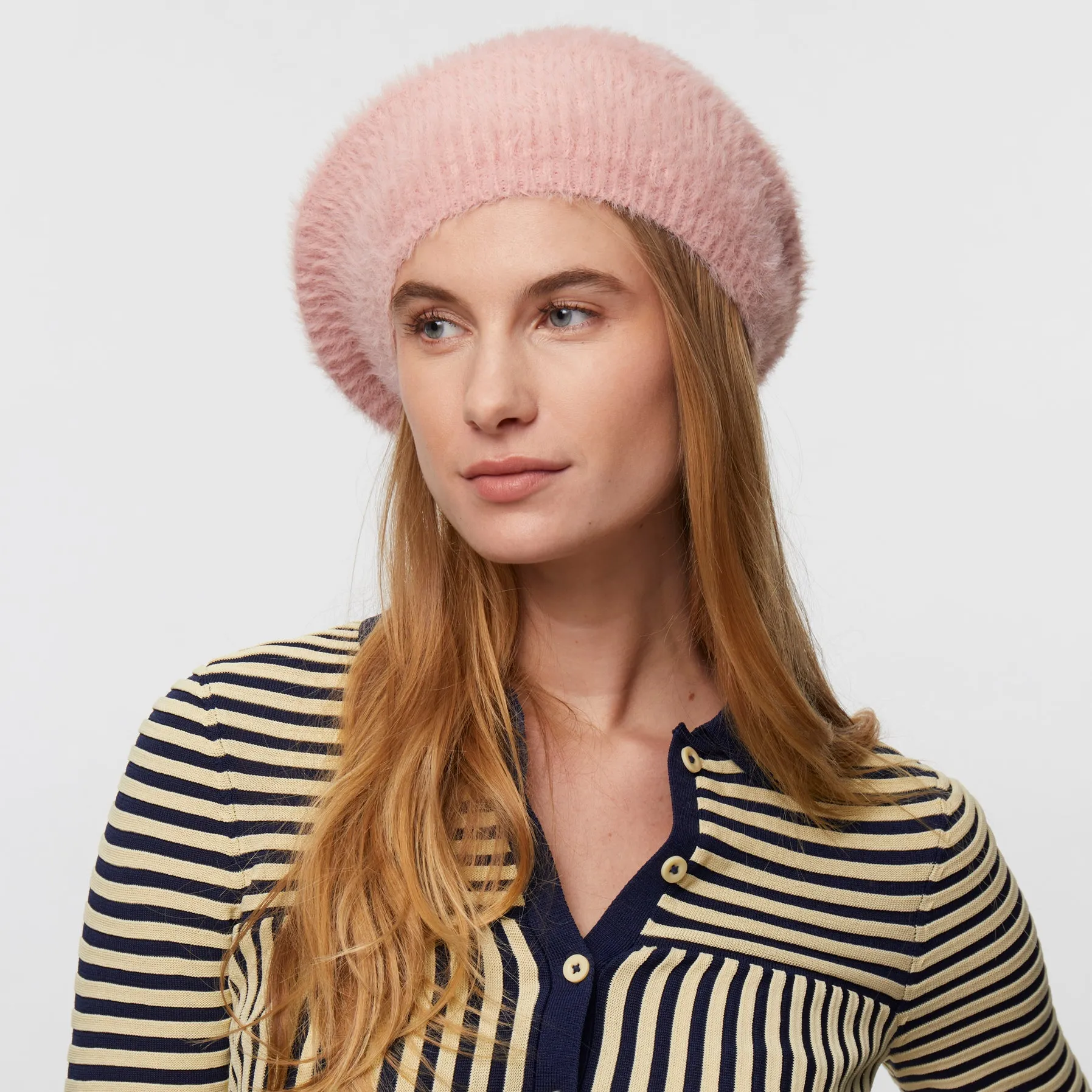 DUSTY ROSE FAUX ANGORA KNIT BERET