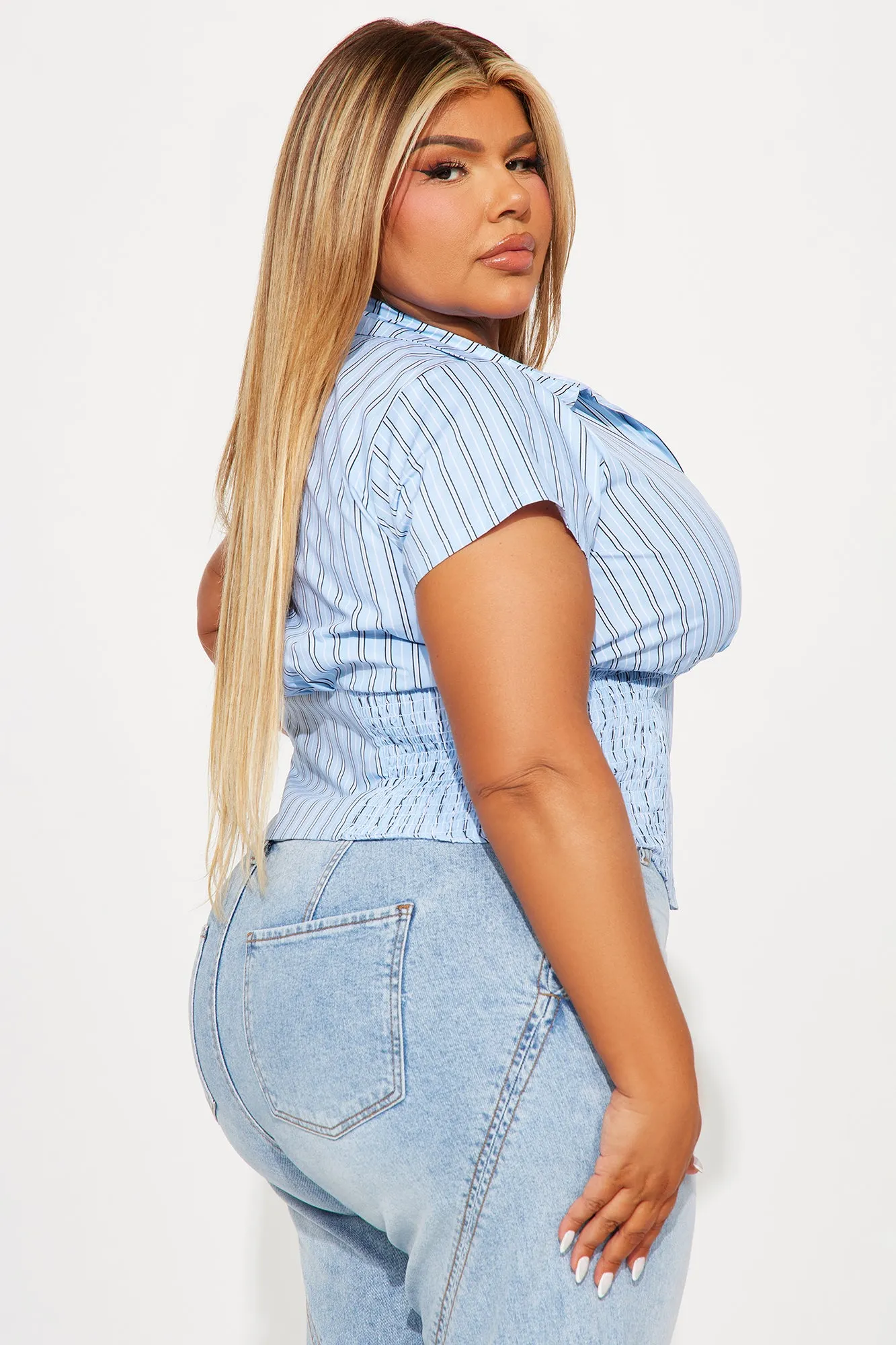 Endless Talks Short Sleeve Striped Corset Top - White/Blue