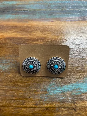 Engraved Design Turq Stud Earrings