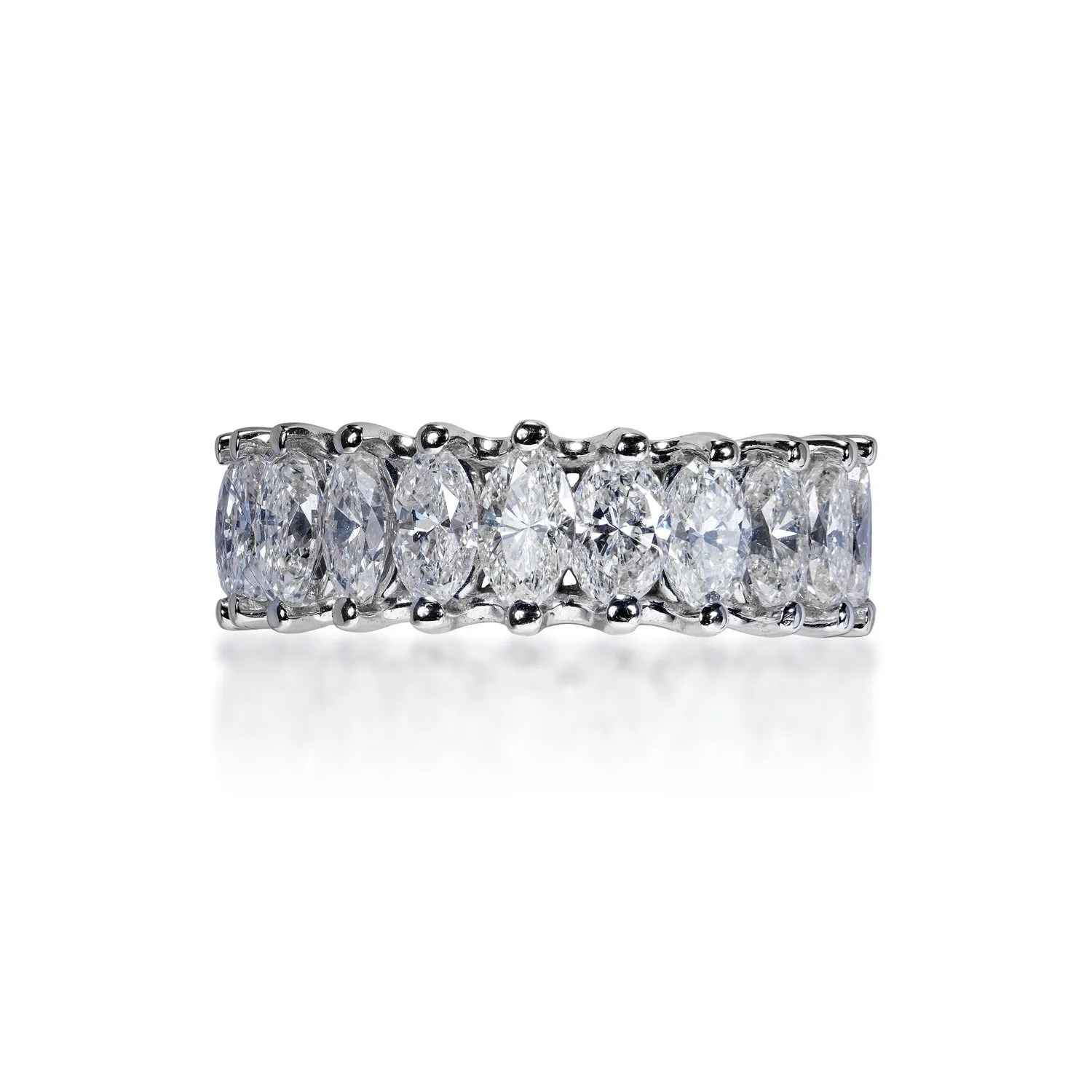 Erin 5 Carat Oval Cut Diamond Eternity Ring in 14k White Gold U-Shape Shared Prong