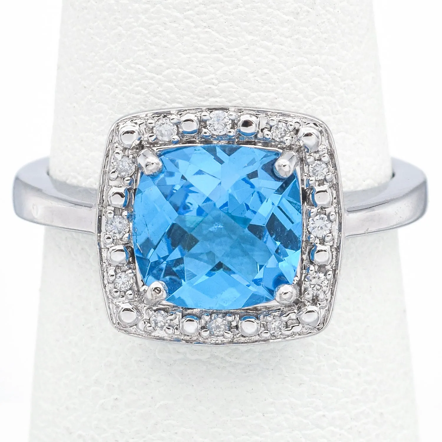 Estate 14K White Gold 2.50 Ct Blue Topaz & Diamond Ring Size 6.5