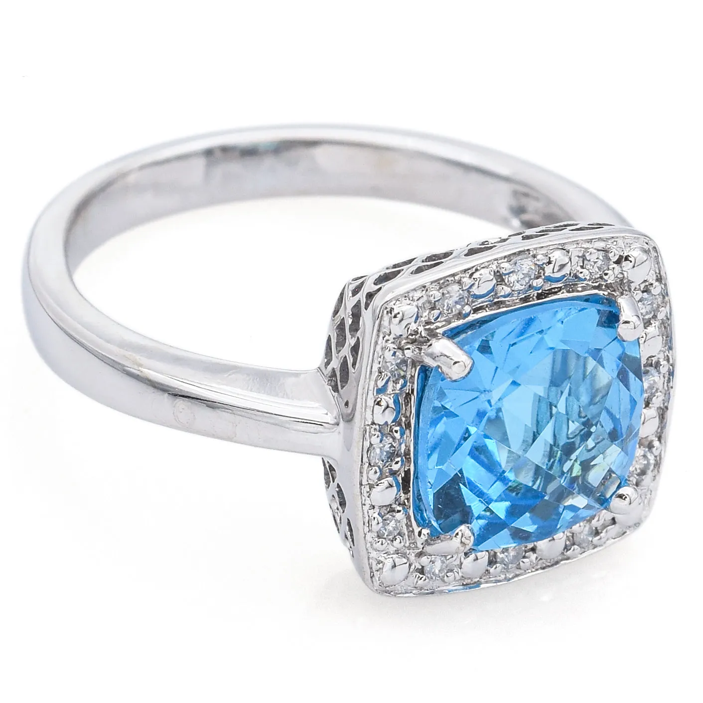 Estate 14K White Gold 2.50 Ct Blue Topaz & Diamond Ring Size 6.5