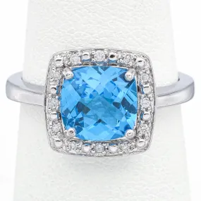 Estate 14K White Gold 2.50 Ct Blue Topaz & Diamond Ring Size 6.5