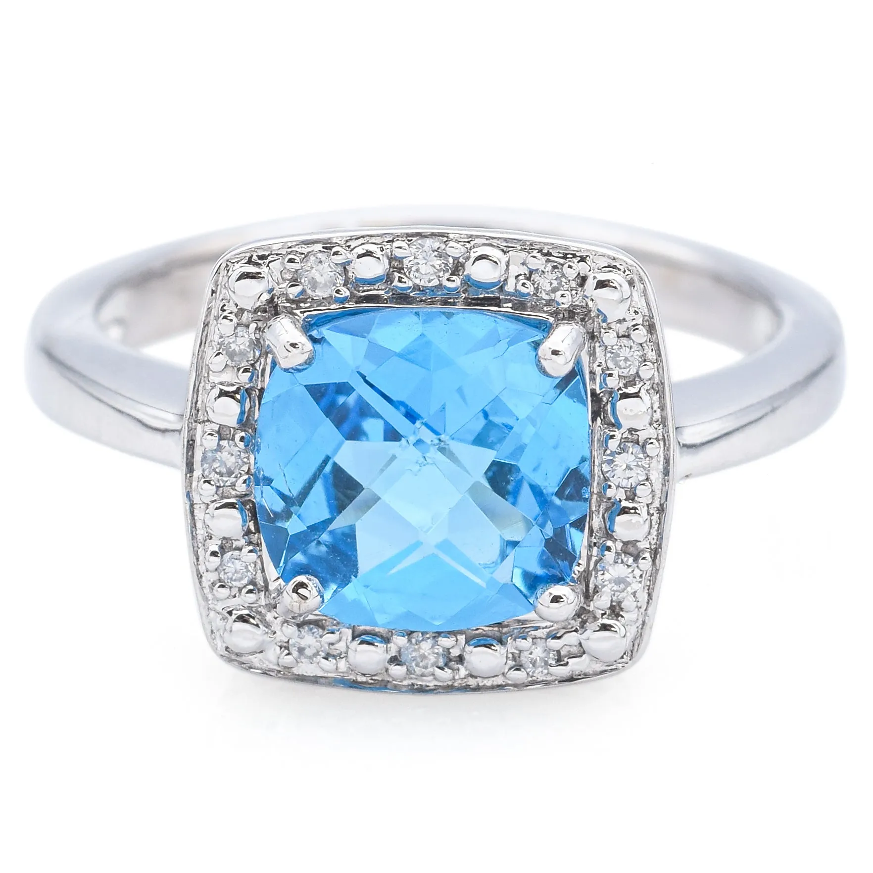 Estate 14K White Gold 2.50 Ct Blue Topaz & Diamond Ring Size 6.5