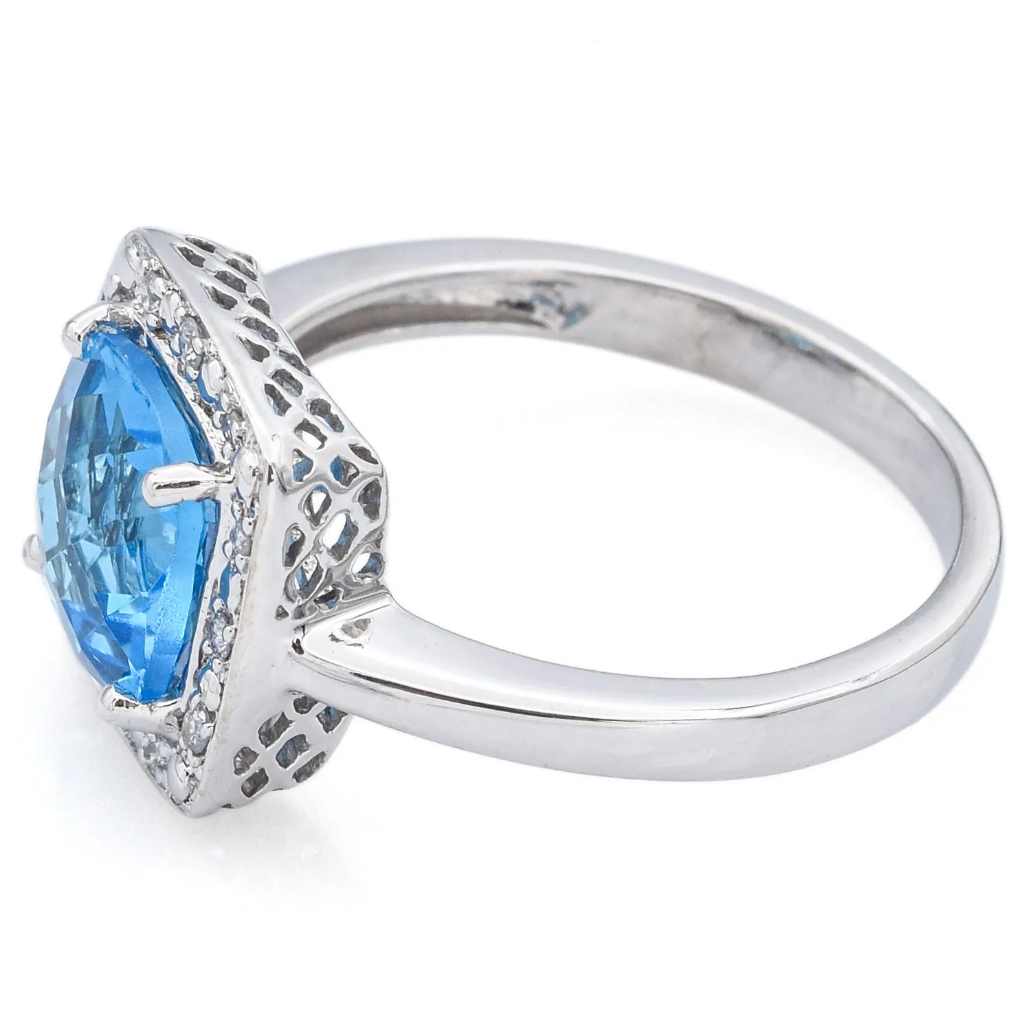 Estate 14K White Gold 2.50 Ct Blue Topaz & Diamond Ring Size 6.5