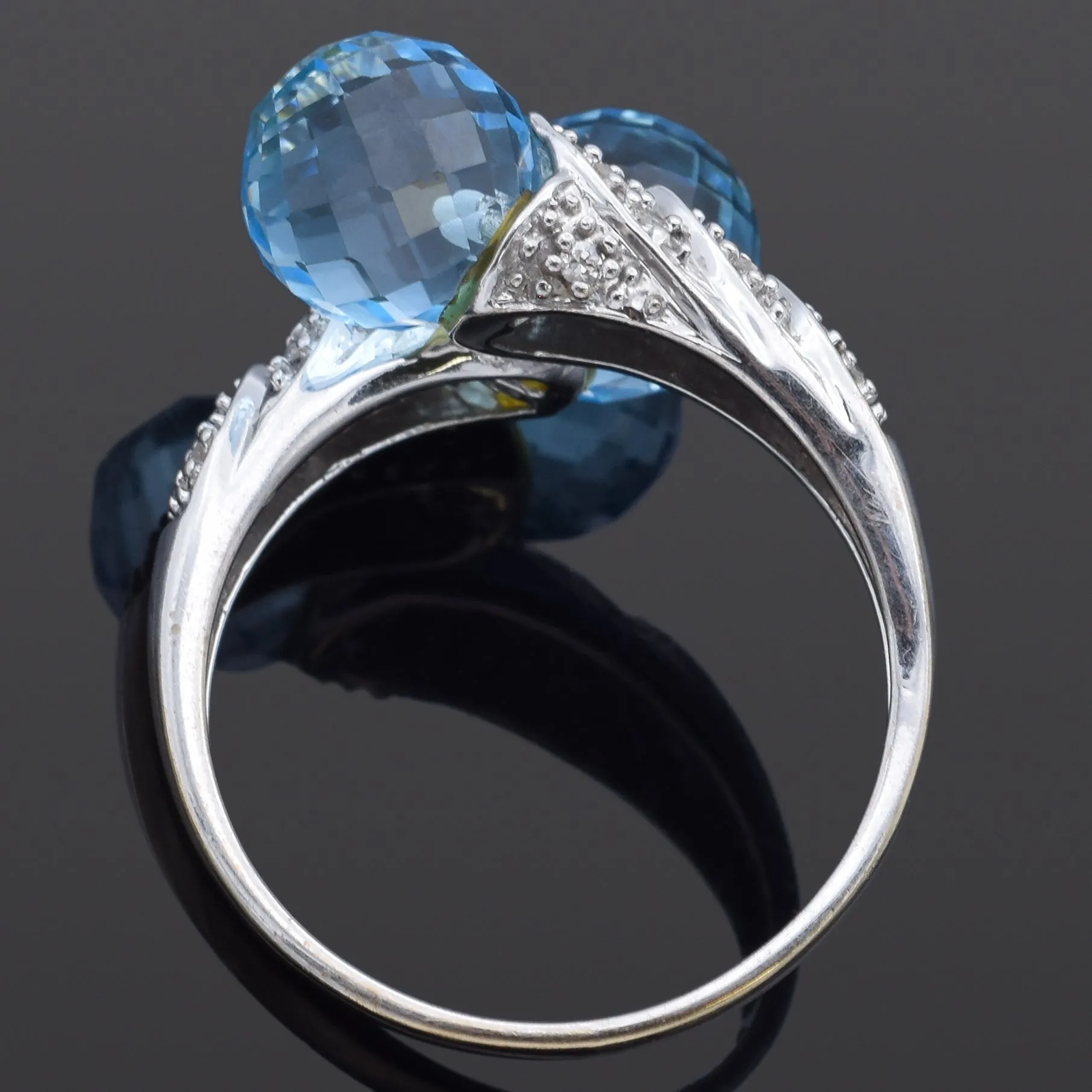 Estate Blue Topaz & Diamond 14K White Gold Bypass Ring Size 8