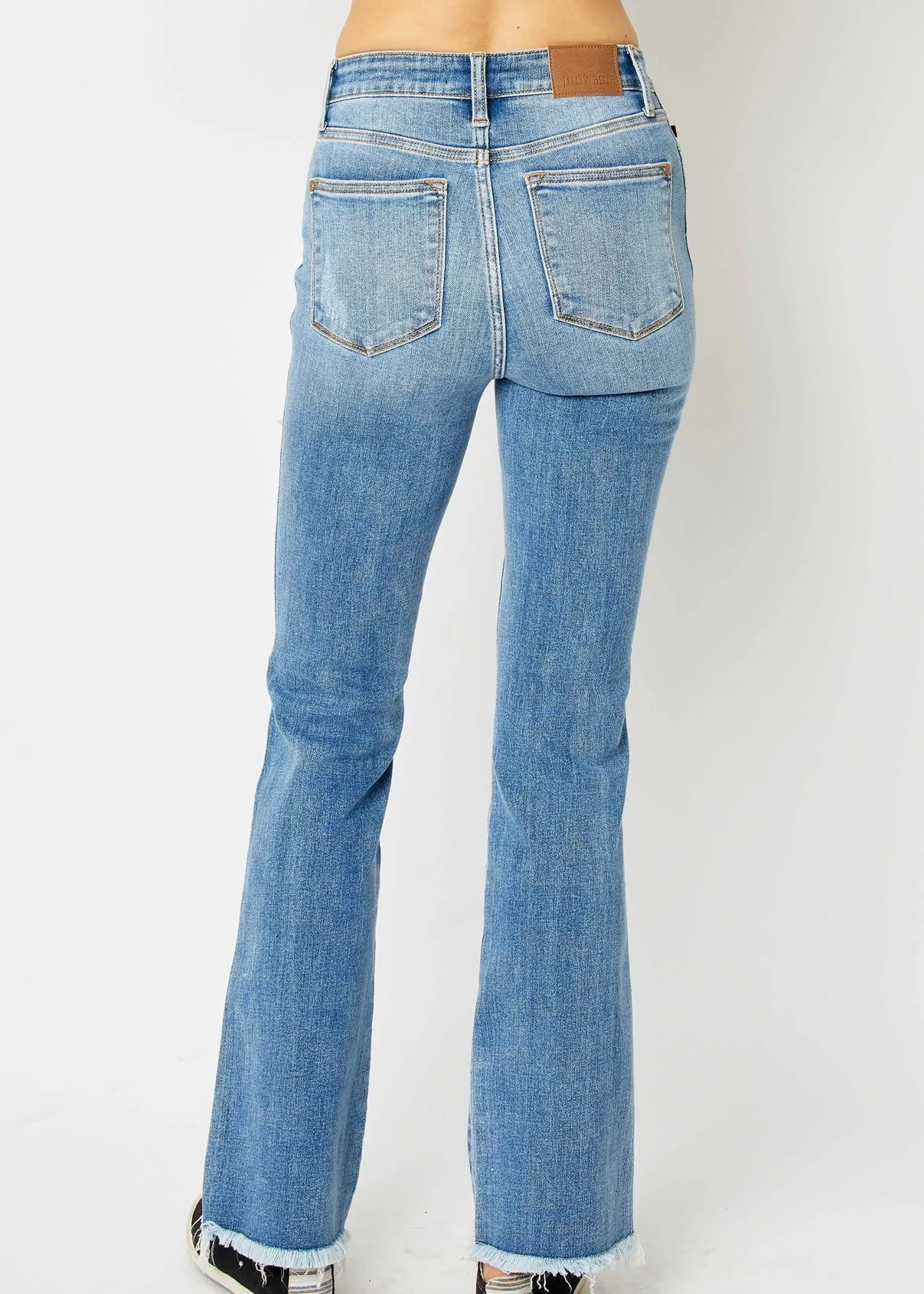 FINAL SALE - Judy Blue High Waist Destructed Frayed Hem Bootcut Jeans