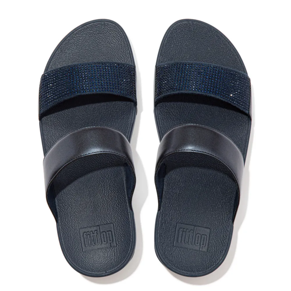 Fit Flop Lulu Crystal Embellished Slides Midnight Navy    