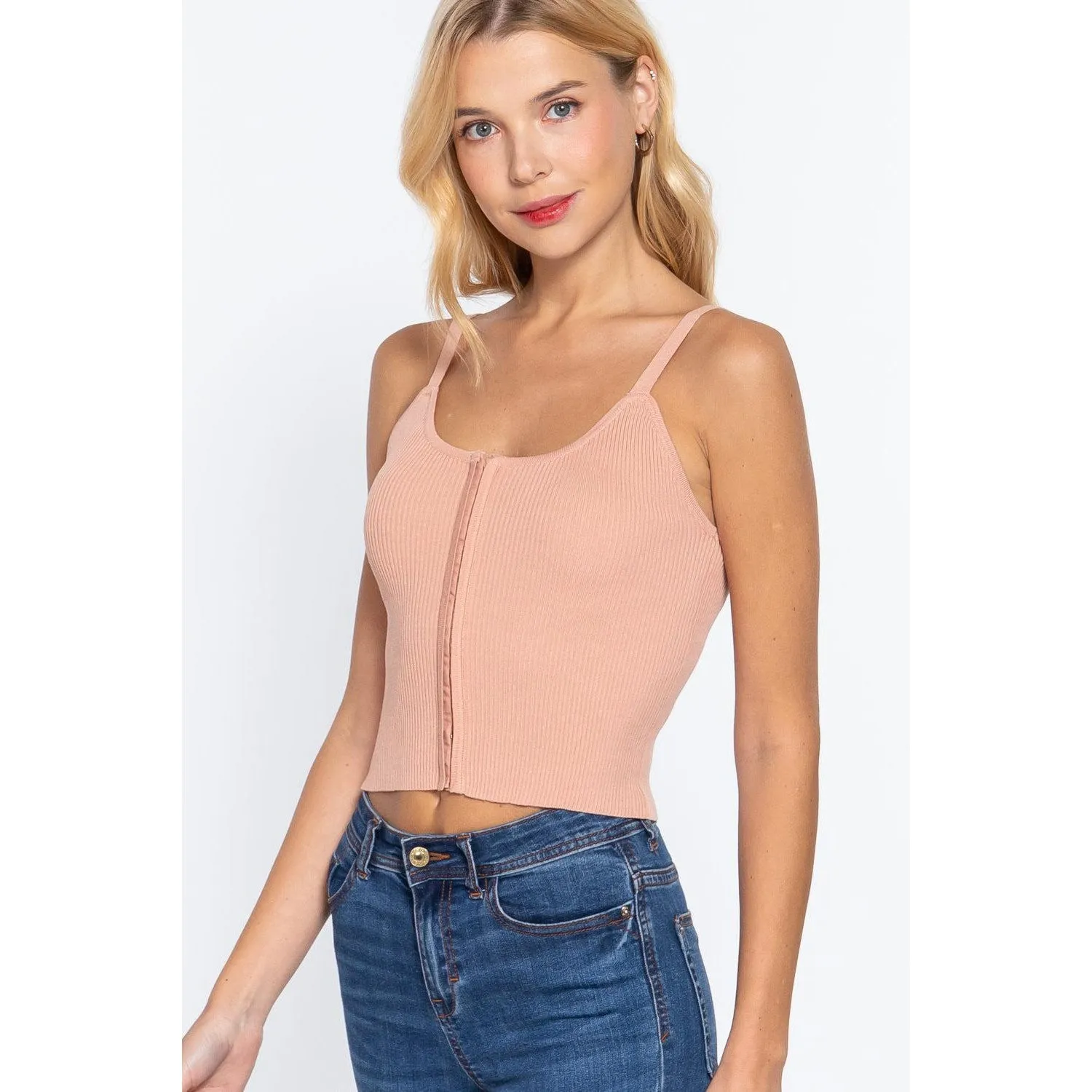 Front Closure With Hooks Sweater Cami Top