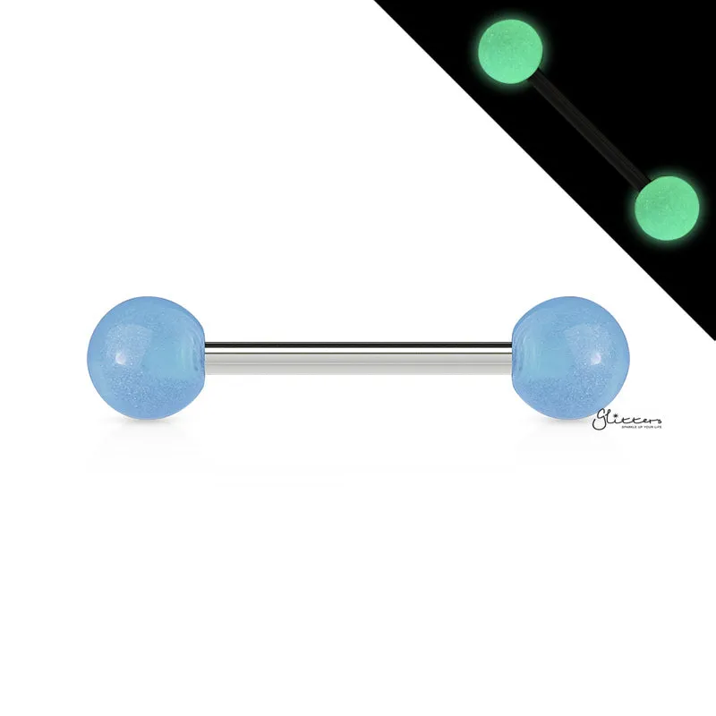 Glow In The Dark Ball Tongue Barbell - Light Blue