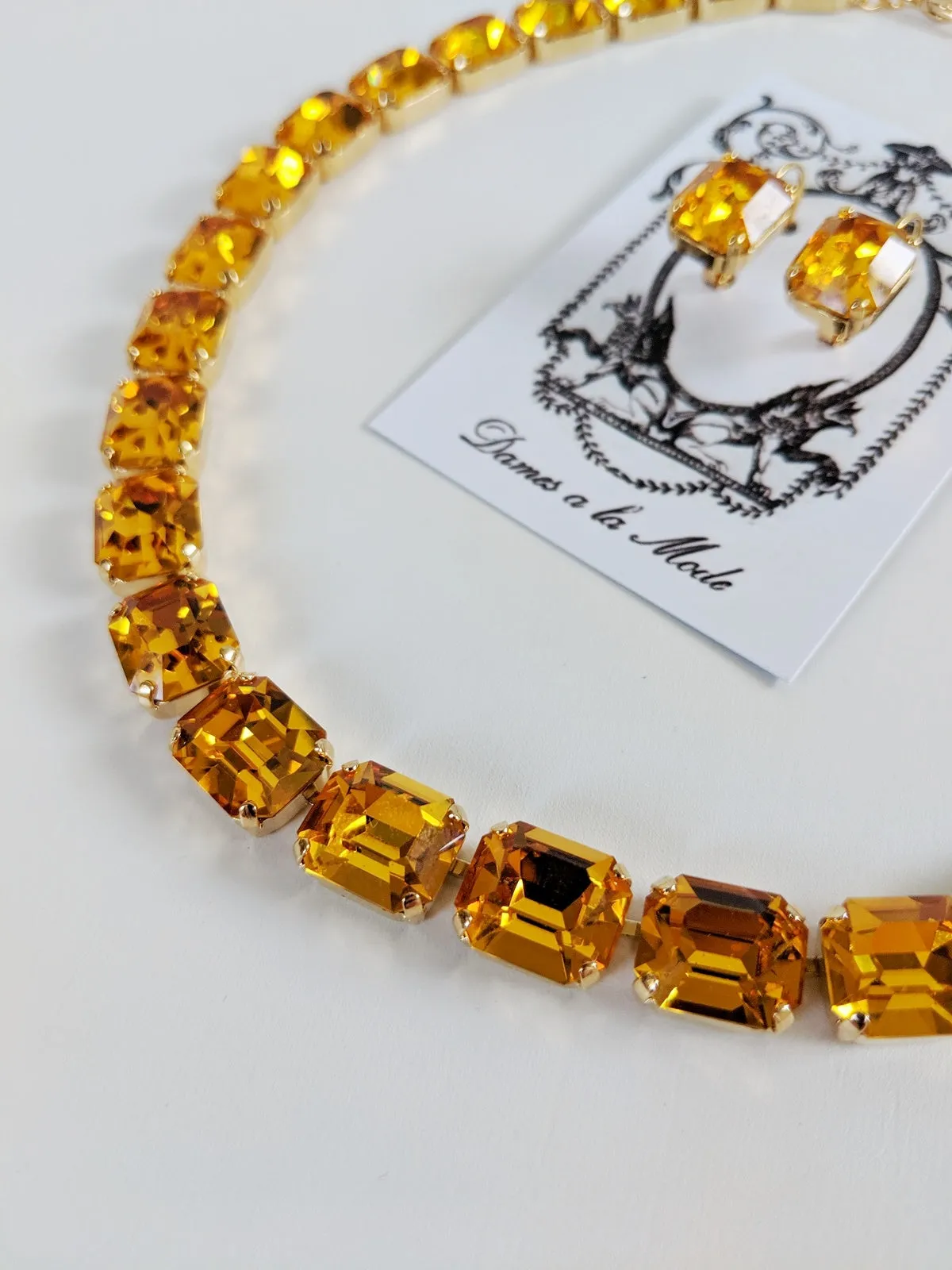 Golden Topaz Crystal Collet Necklace - Small Octagon