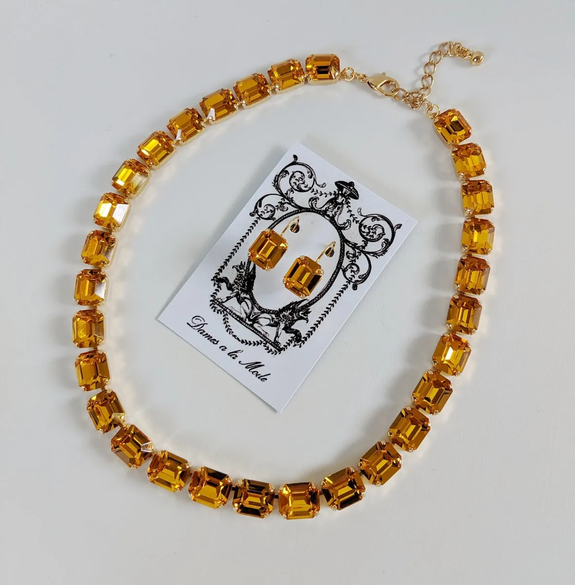 Golden Topaz Crystal Collet Necklace - Small Octagon