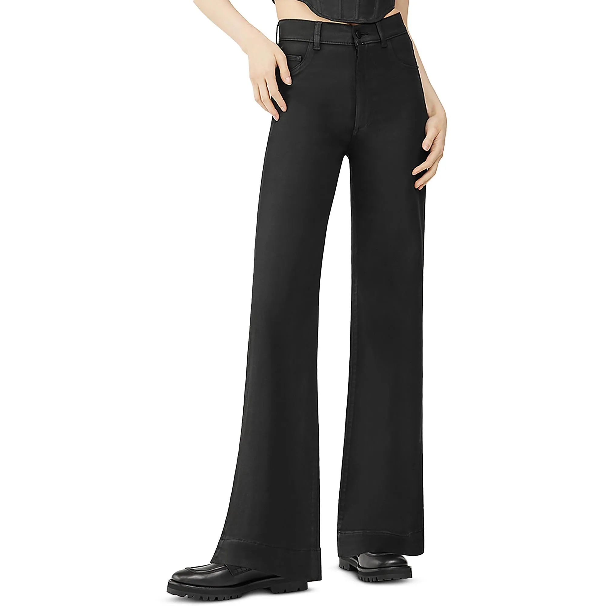 Hepburn Womens Coated Denim Wide Leg Jeans