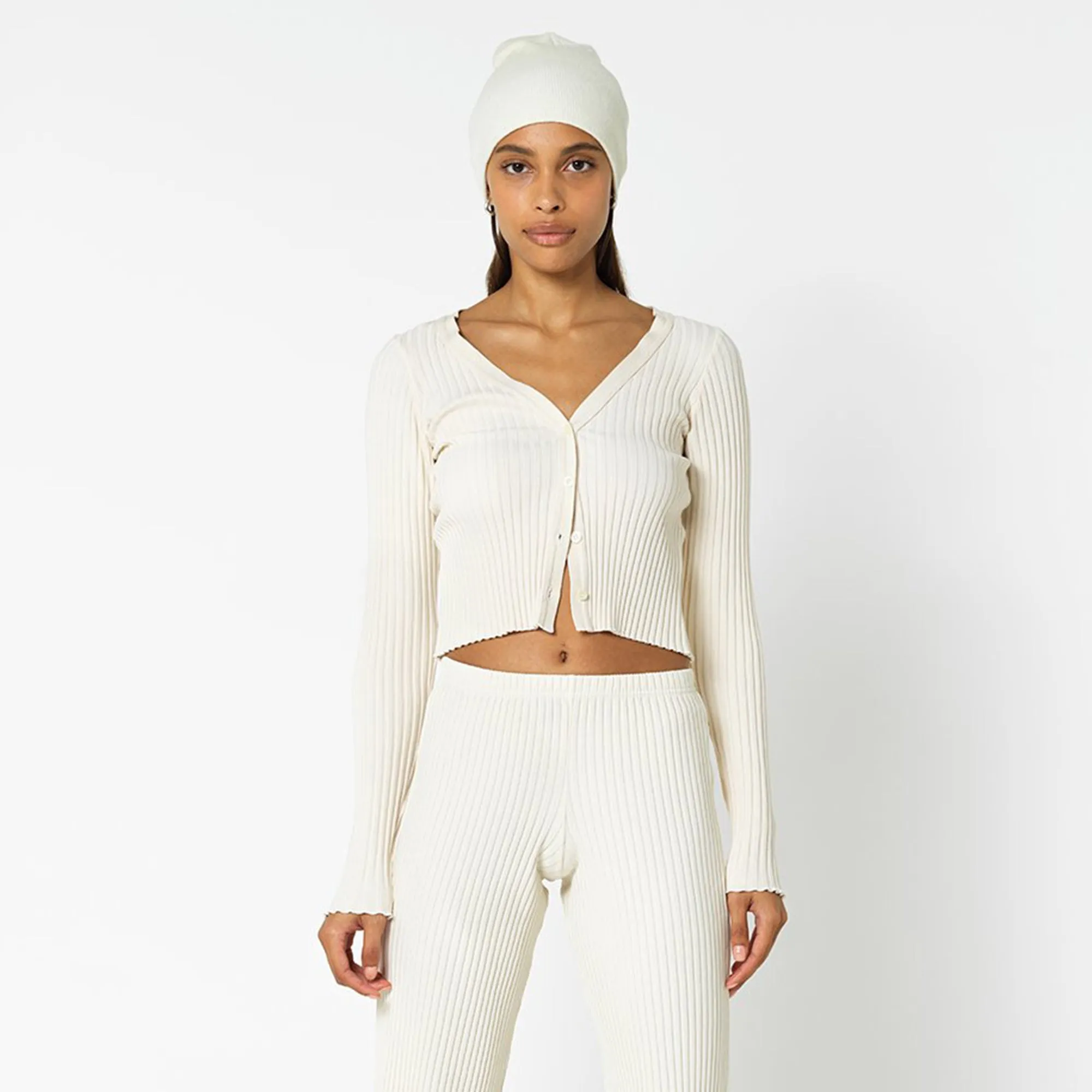 John Elliott Womens Ginza Rib Cropped Cardigan 'Feather'