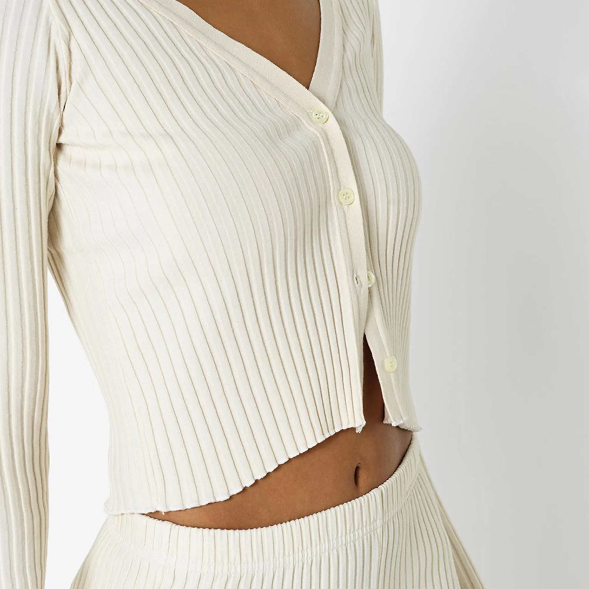 John Elliott Womens Ginza Rib Cropped Cardigan 'Feather'