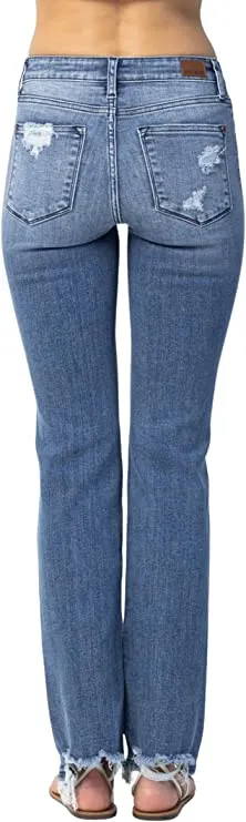 Judy Blue Distressed Straight Legg Mid Rise Jeans