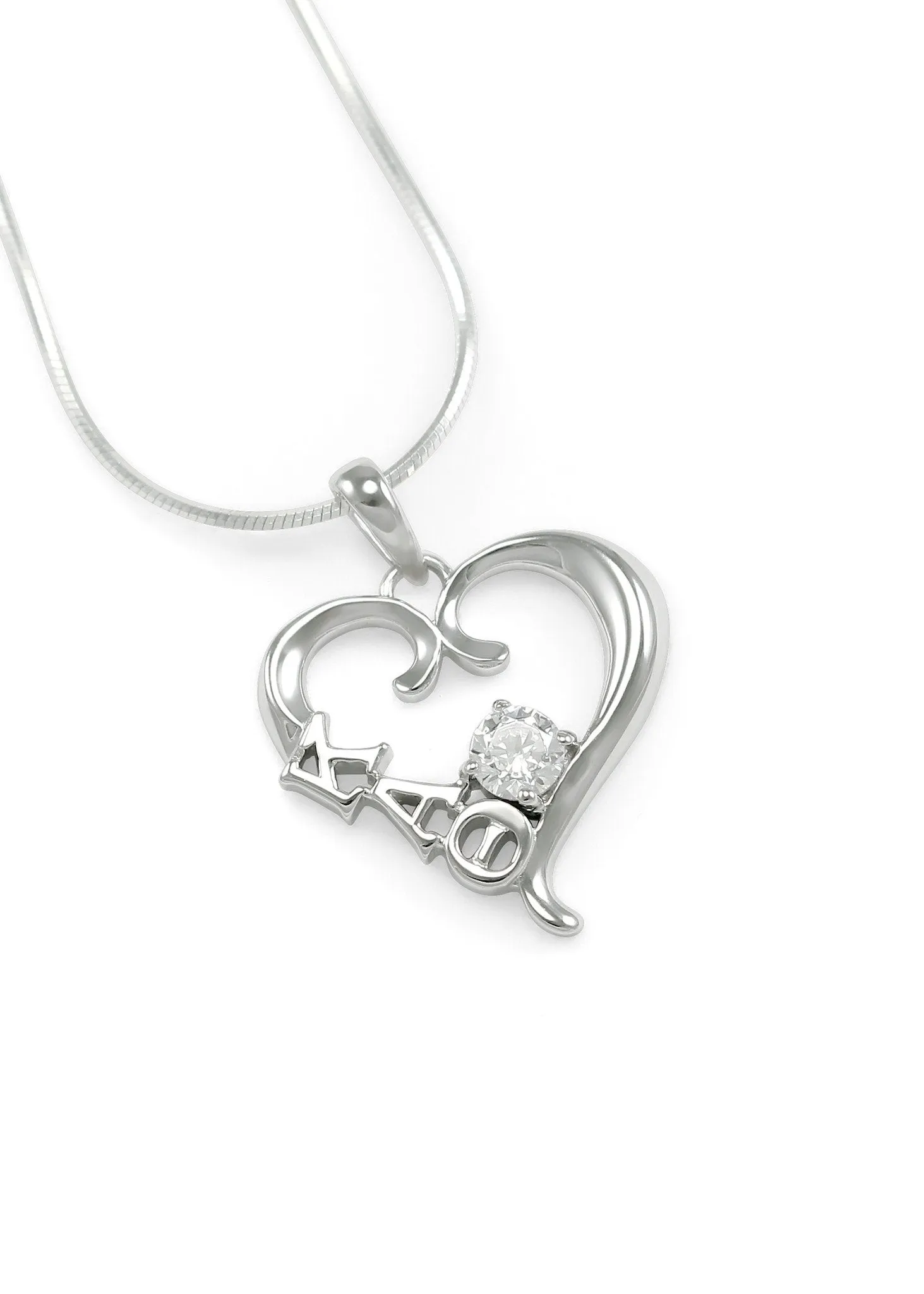 Kappa Alpha Theta Sterling Silver Heart Pendant with Clear CZ Crystal