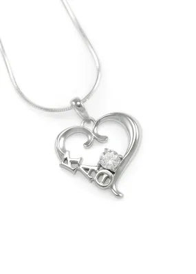 Kappa Alpha Theta Sterling Silver Heart Pendant with Clear CZ Crystal