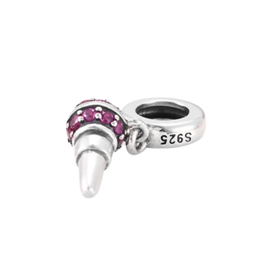 Karaoke Microphone Crystal Charm 925 Sterling Silver