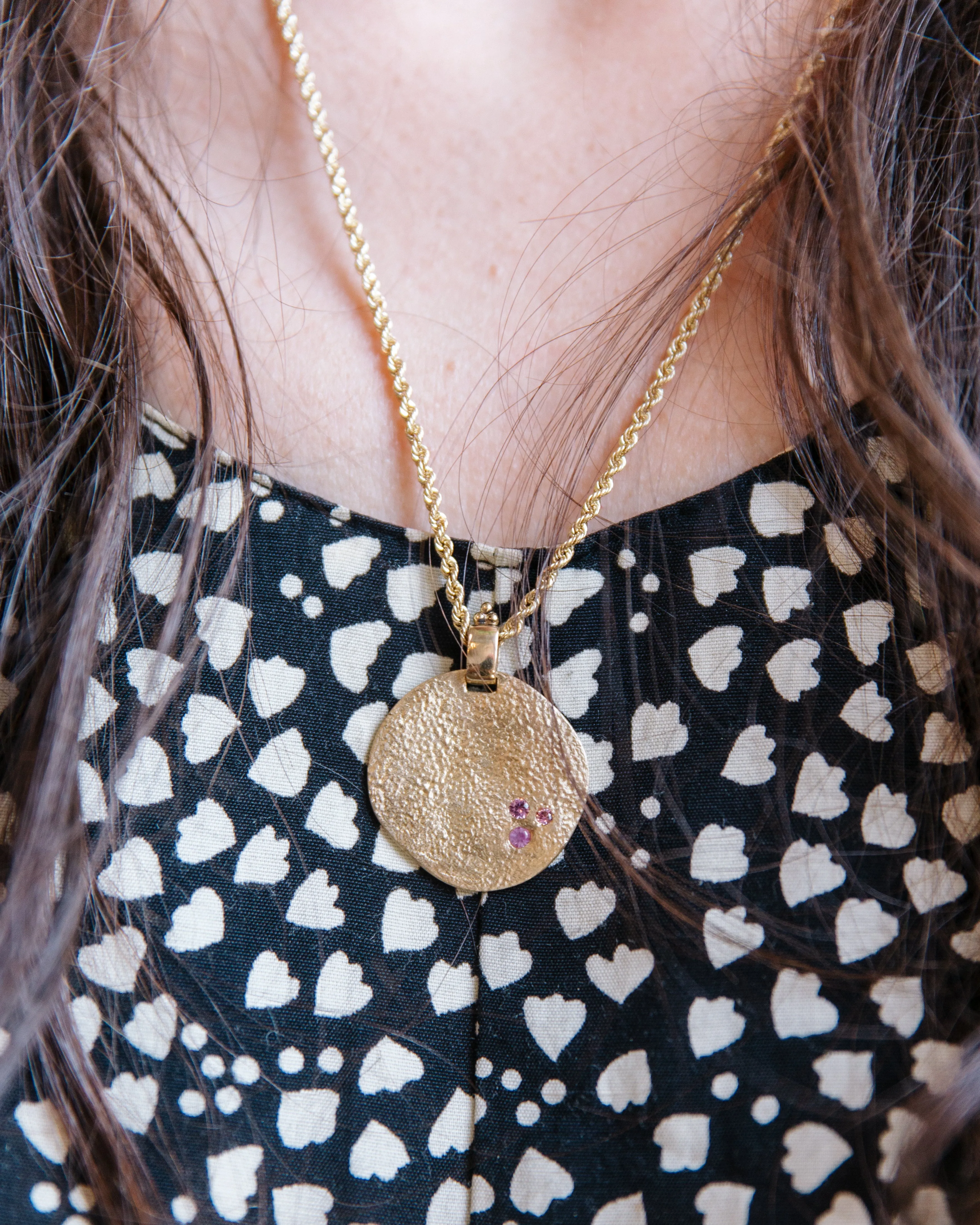 Large Coin Pendant with Pink Sapphire Trio