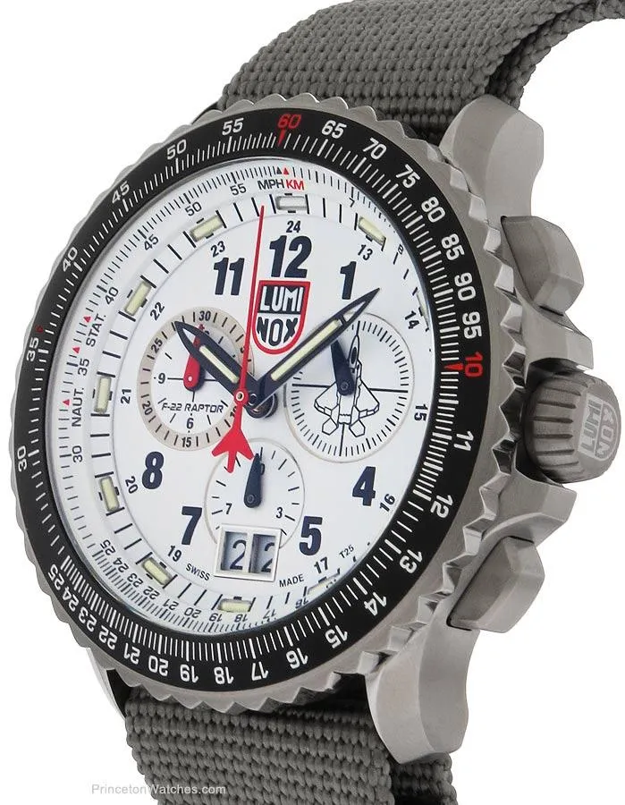 Luminox Mens F-22 Raptor Chronograph - White Dial - Titanium - Gray Strap