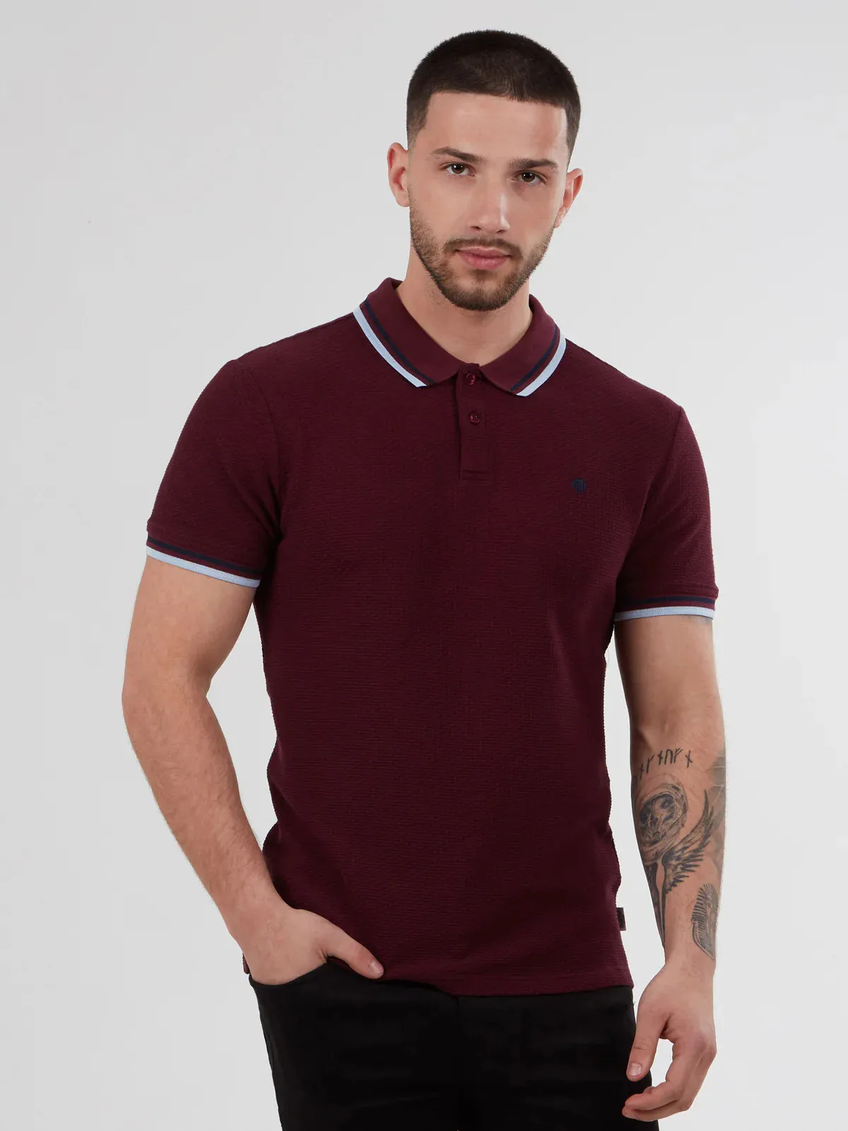 Mish Mash TEXTURED COTTON JERSEY STOCKHOLM BURGUNDY POLO