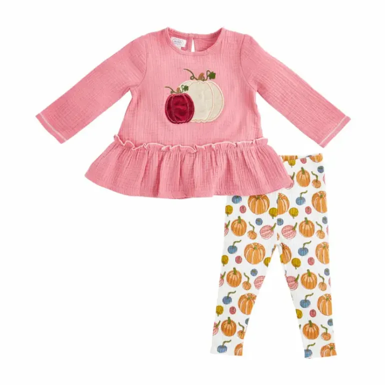 Mudpie Velvet Pumpkin Applique Tunic & Legging Set