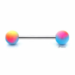 Multi Colour Balls Tongue Barbell - Yellow/Red/Blue