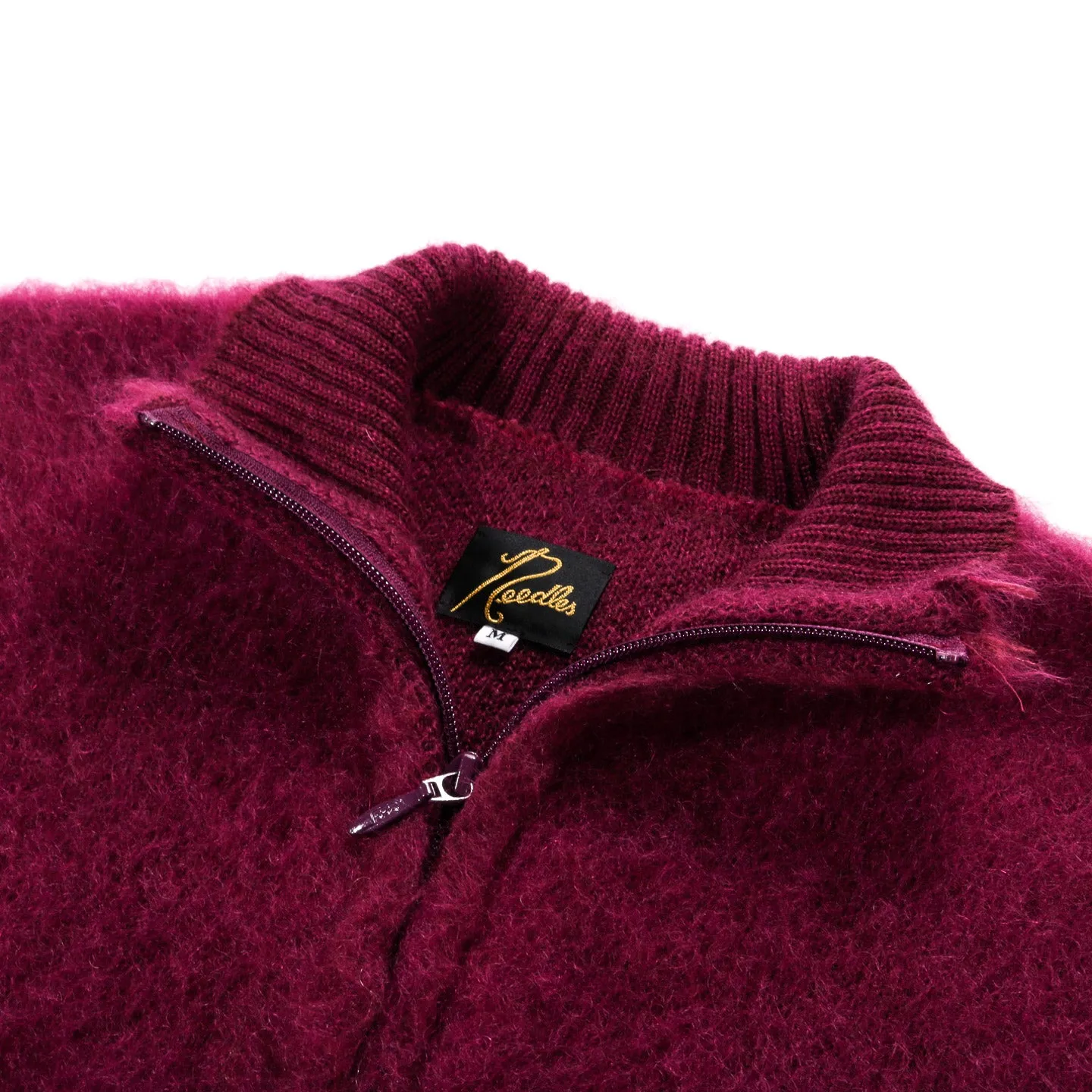 NEEDLES ZIPPED MOHAIR CARDIGAN BORDEAUX