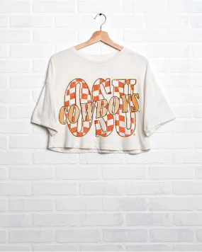 OSU Cowboys Twisted Check White Cropped Tee