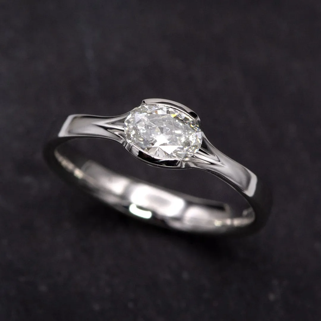 Oval Lab Diamond Fold Semi-Bezel Set Solitaire Engagement Ring