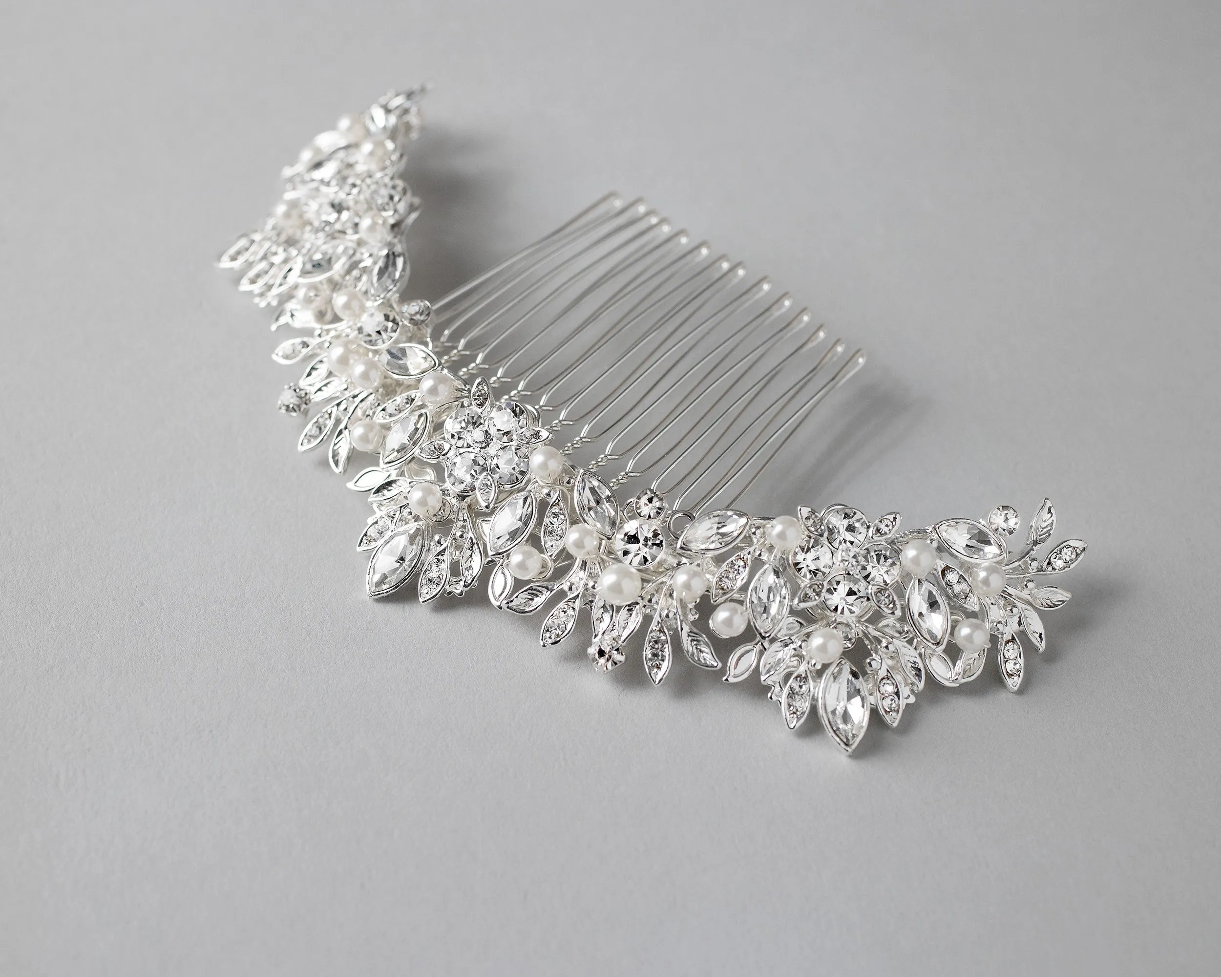 Pearl and Crystal Arched Wedding Comb