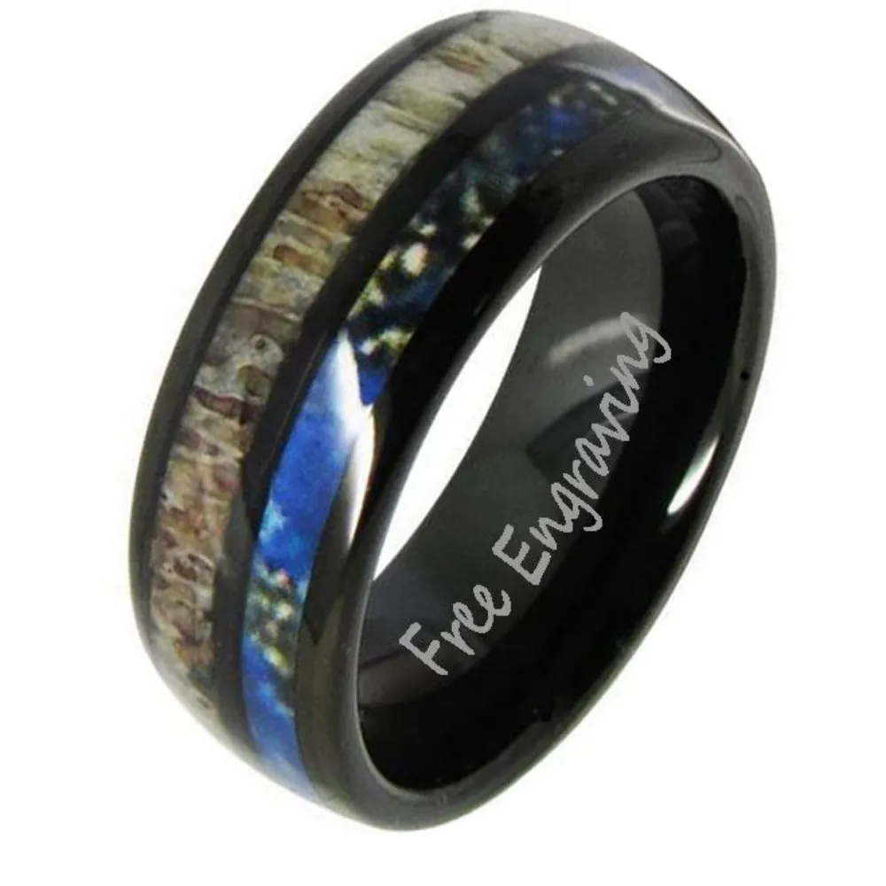 Personalized Men's Antler Tungsten Promise Ring - Engraved Handwriting Ring