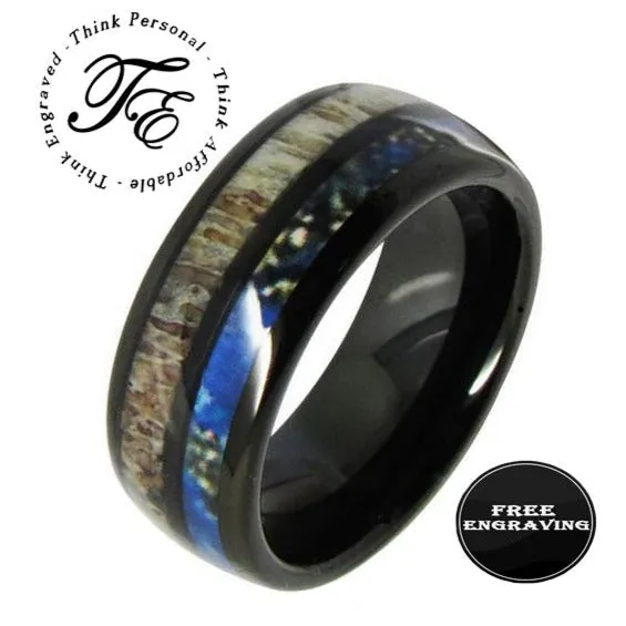 Personalized Men's Antler Tungsten Promise Ring - Engraved Handwriting Ring