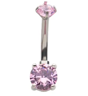 Pink CZ Internally Threaded Belly Ring