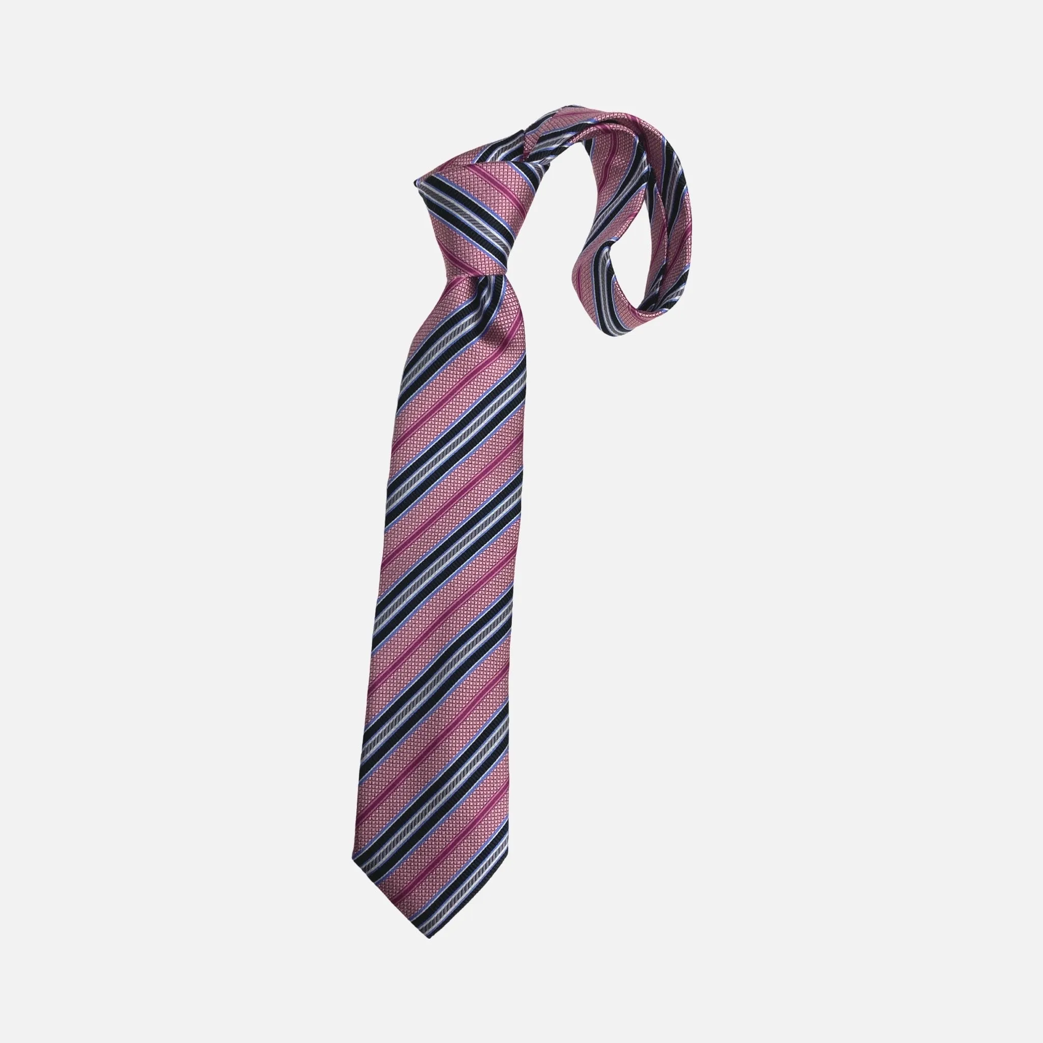 Pink Diagonal Striped Tie with black, gray and blue highlight