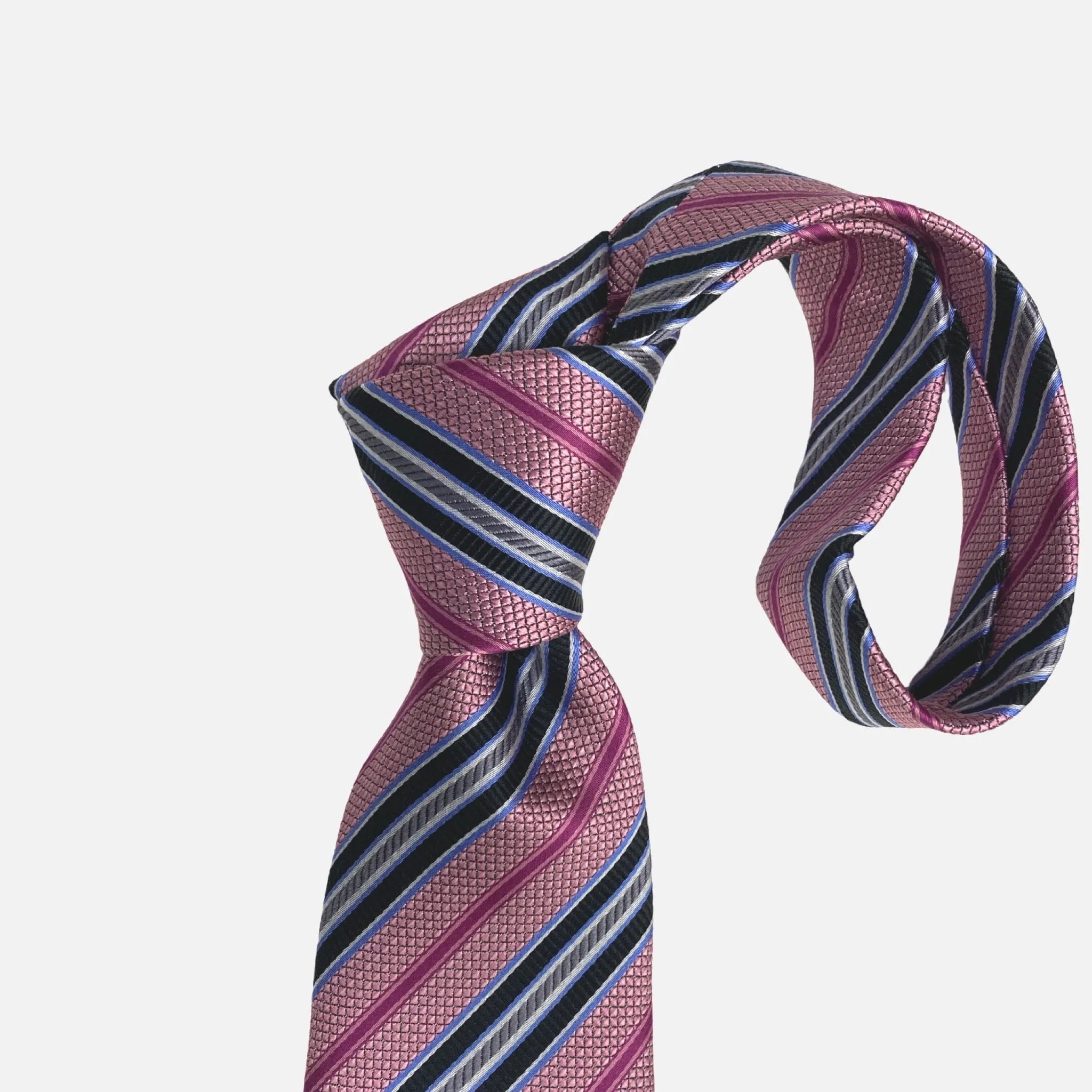 Pink Diagonal Striped Tie with black, gray and blue highlight