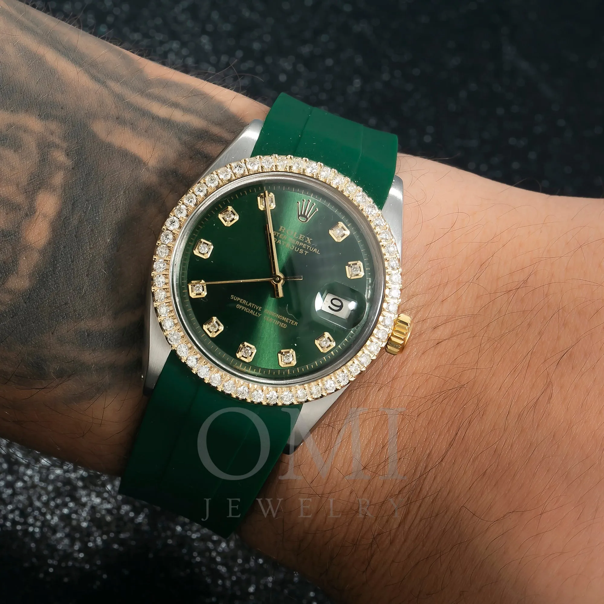 Rolex Datejust 1601 36MM Green Diamond Dial With Diamond Bezel