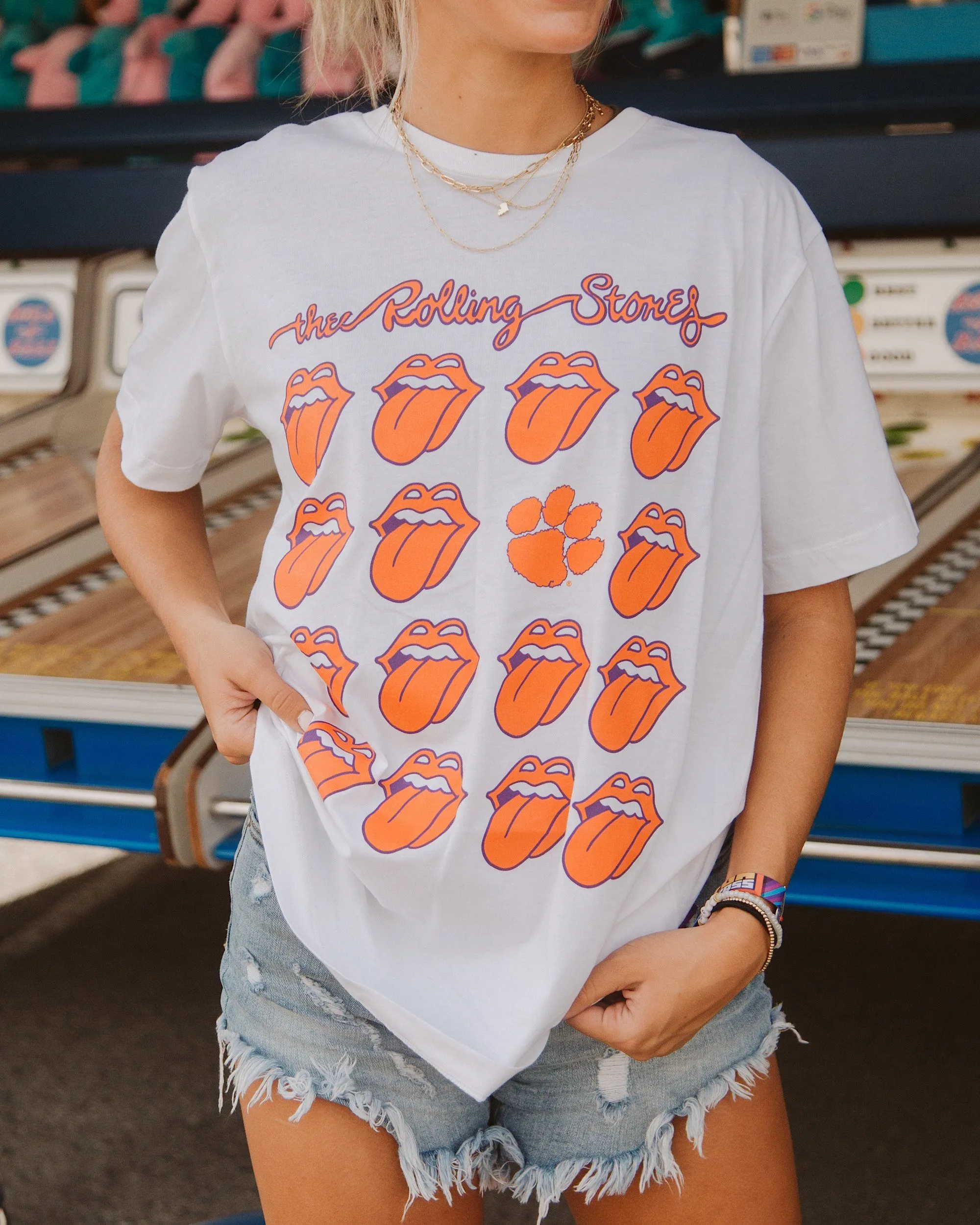 Rolling Stones Clemson Multi Lick White Tee