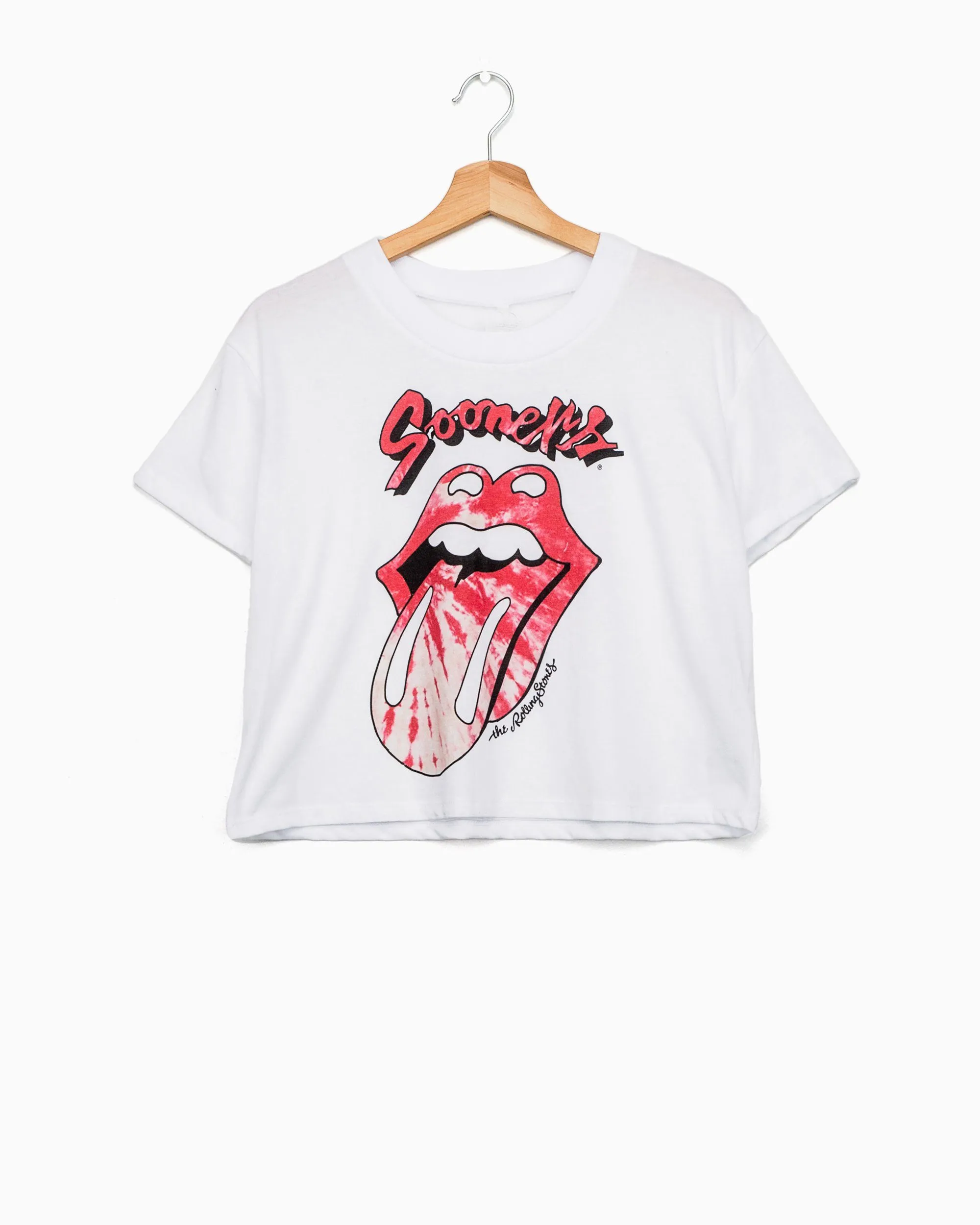 Rolling Stones Sooners Tie Dye Lick White Cropped Tee