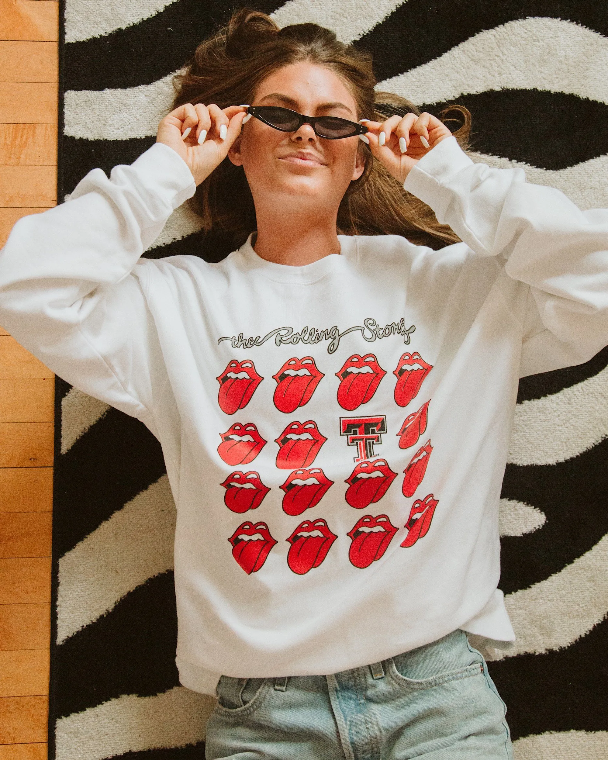 Rolling Stones Texas Tech Multi Lick White Sweatshirt