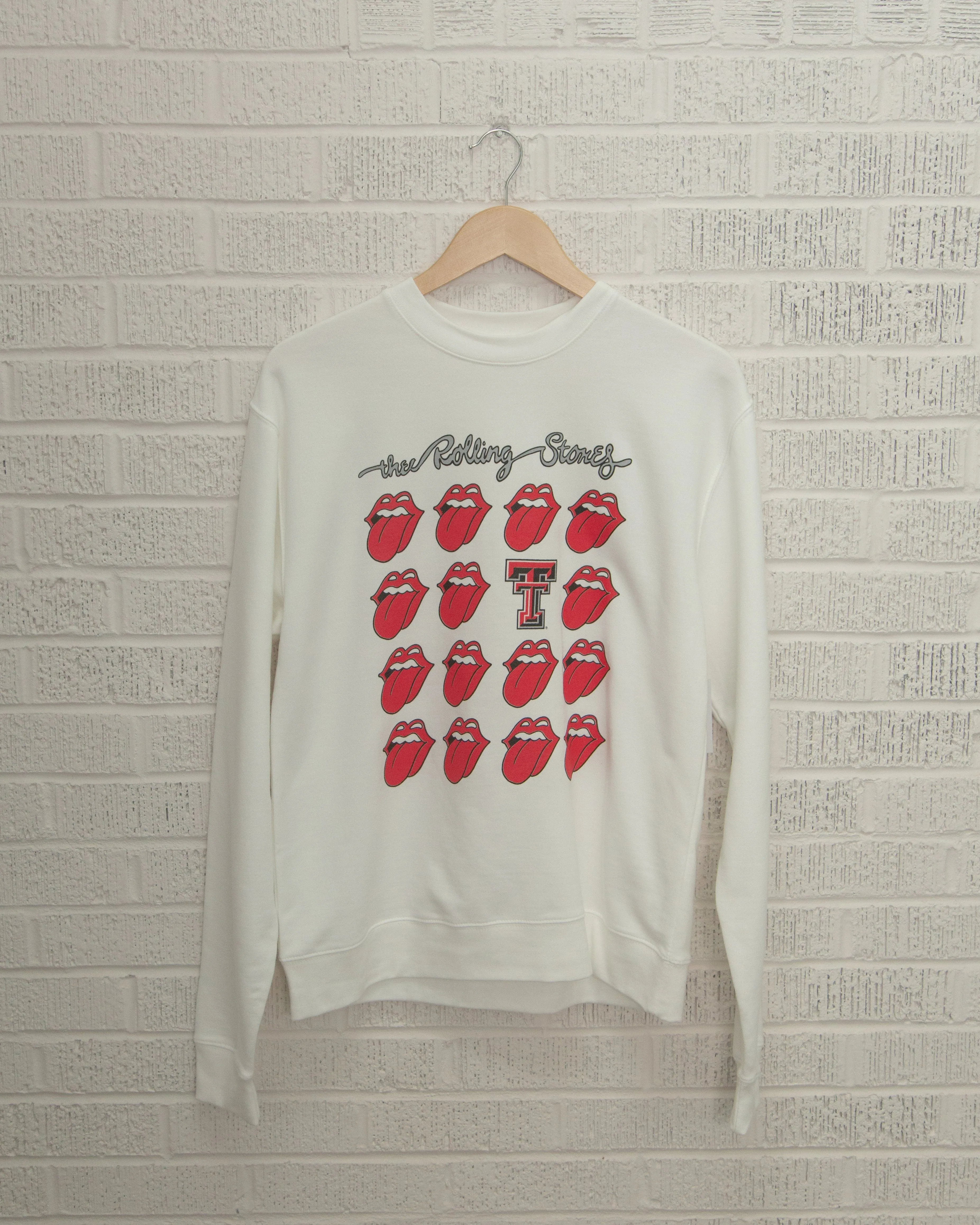 Rolling Stones Texas Tech Multi Lick White Sweatshirt