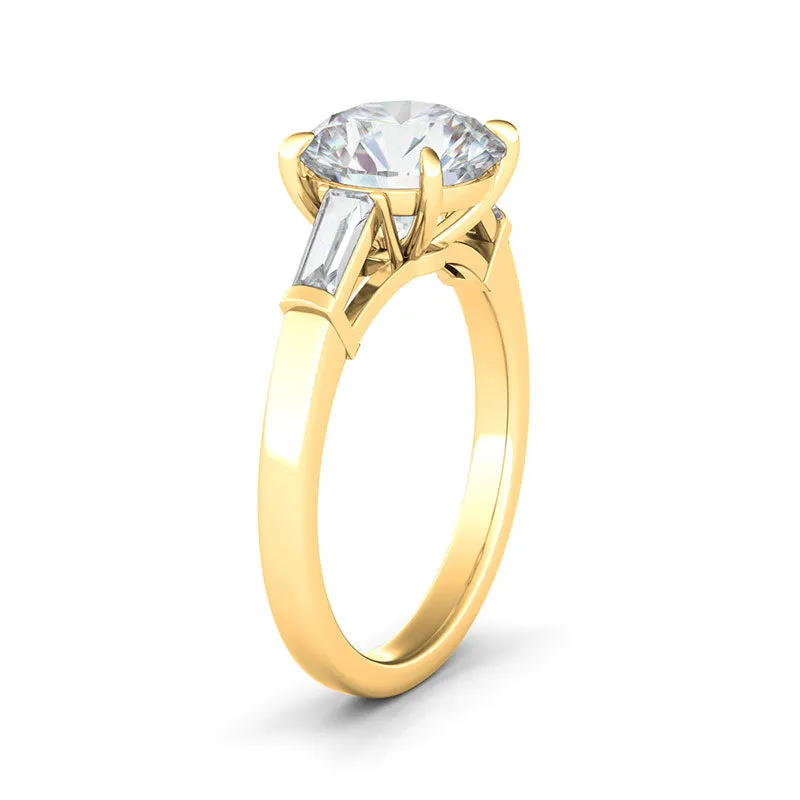 Round Brilliant Cut With Tapered Baguettes Diamond Ring