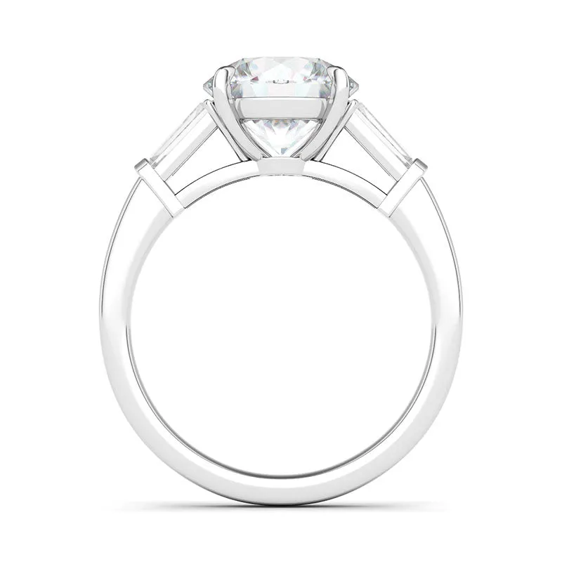 Round Brilliant Cut With Tapered Baguettes Diamond Ring