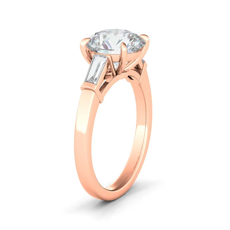 Round Brilliant Cut With Tapered Baguettes Diamond Ring