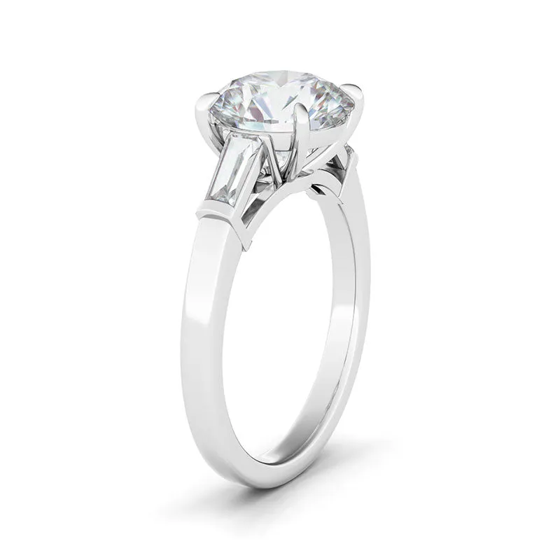 Round Brilliant Cut With Tapered Baguettes Diamond Ring