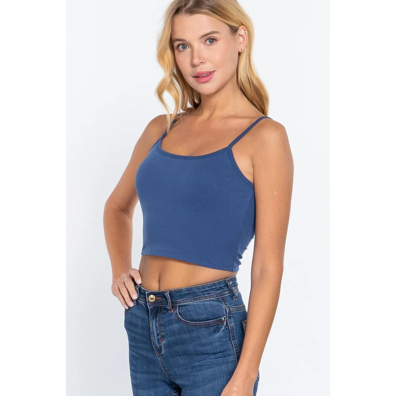 Round Neck W/removable Bra Cup Cotton Spandex Bra Top