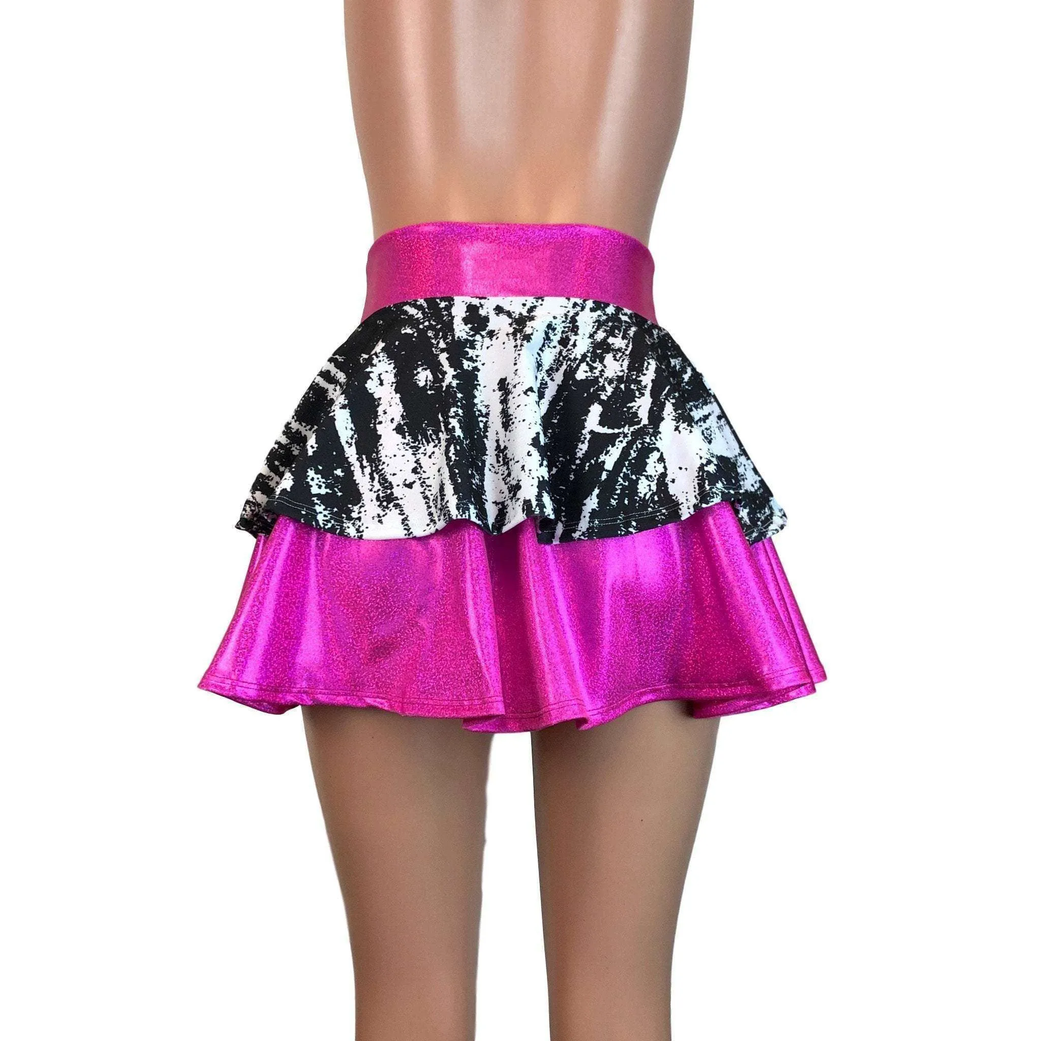 SALE - 2-Layer Skater Skirt - Pink Holo W/ Black & White