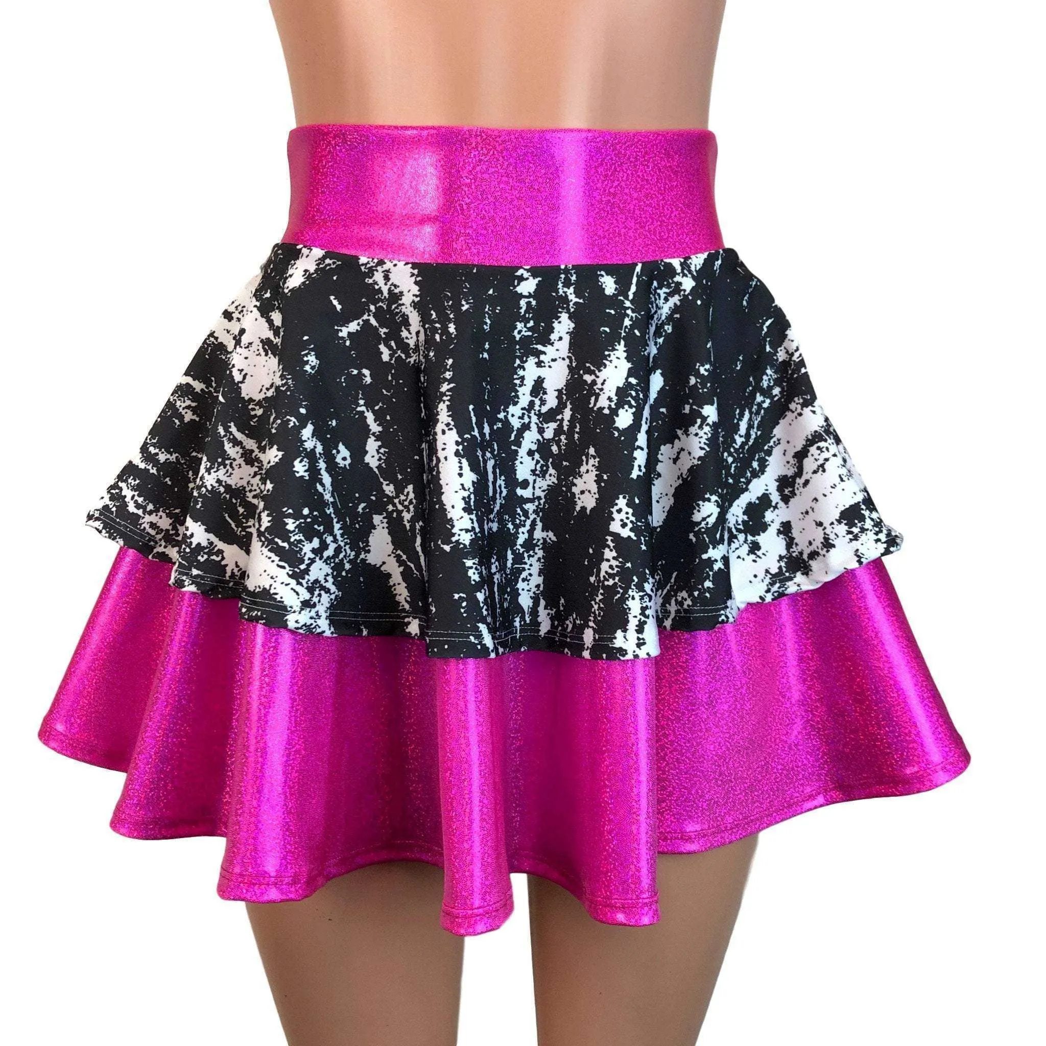 SALE - 2-Layer Skater Skirt - Pink Holo W/ Black & White